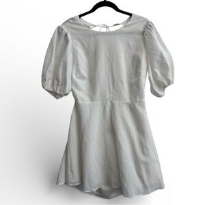 ALL ABOUT MAY White Linen Puff Sleeve Open Back Mini Dress Size 8